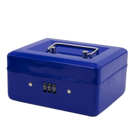 Small Security Lock Box with Coin Tray Metal Material with Stainless Steel Handle Time to Sparkle 15 * 12 * 13cm Blue
