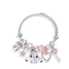 Cute Charm Bracelet, Chain Cuff Jewelry Charms for Bracelets, Stainless Steel Anime Cartoon Bracelet for Women Teen Girls Sister Gift (PINK)