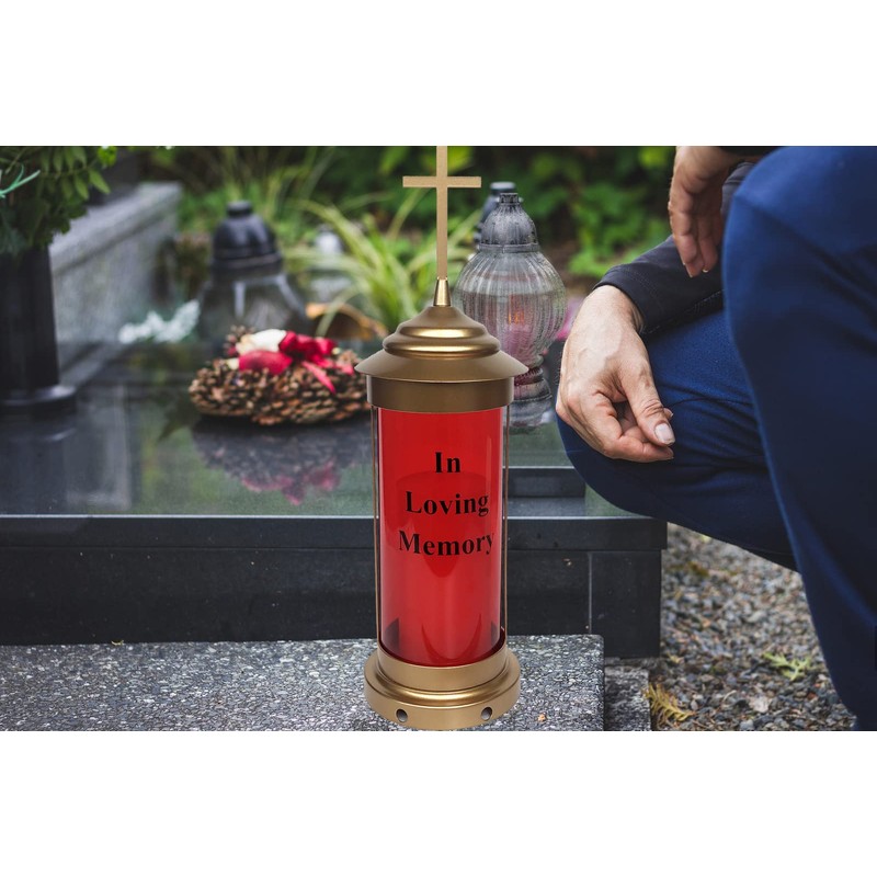 Cross Lights for Grave Decorations - Cemetery Memorial Lantern for