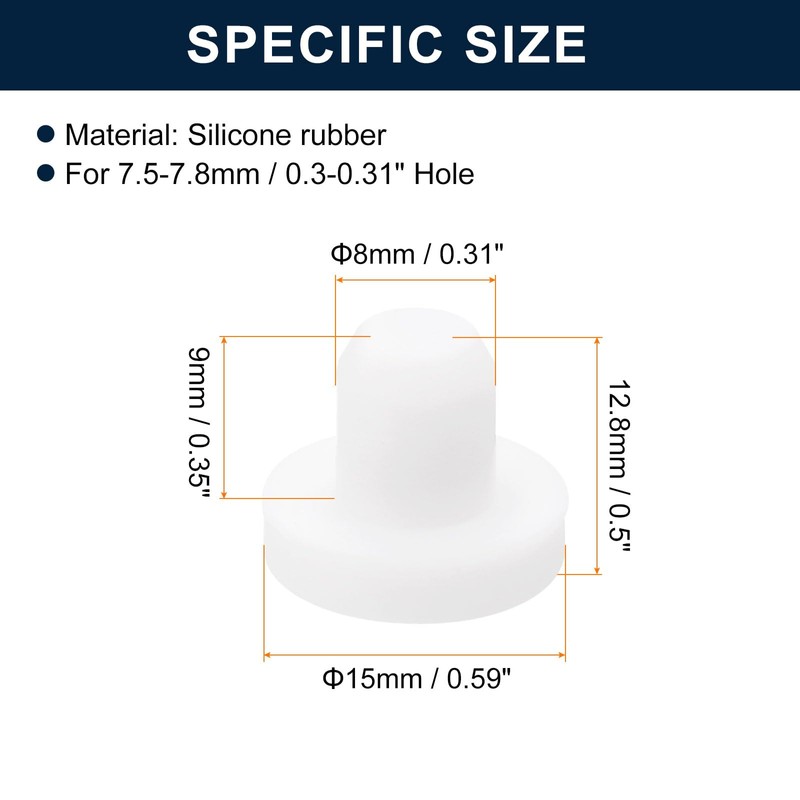 sourcing map 16 Pieces White Rubber Stopper, 8mm Plug Holes
