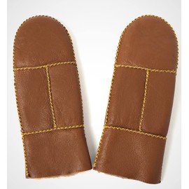 YISEVEN Women's Winter Sheepskin Shearling Leather Mittens Wool Lined Thick Warm Fur Lining Furry Cuffs Lamb Merino Heated Gloves for Cold Weather Driving Work Gifts, Cognac Red M