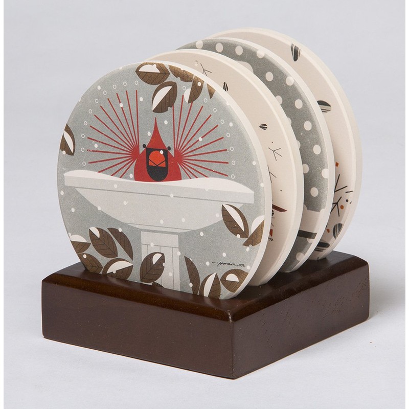 Charley Harper Cardinals Absorbent Stone Coaster Set