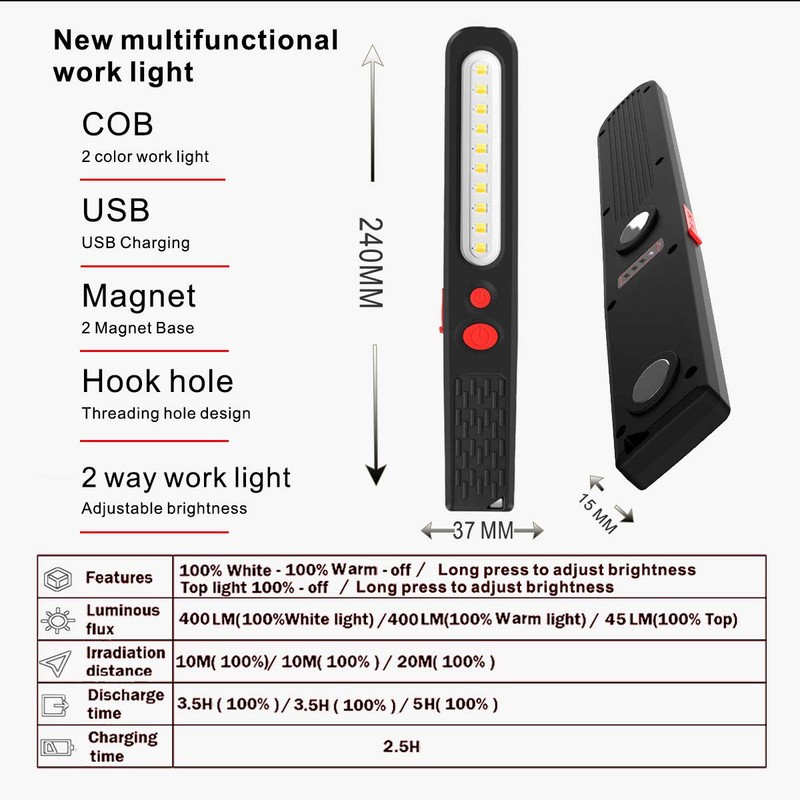 LED Work Light, 2-in-1 Super Bright Two-Tone Combination Light with