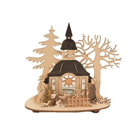 Kuhnert - hochwertiger Teelichthalter "Kirche" - mit aufgesetztem Edelholzfunier - Maße: 13 x 10 x 15 cm - Made in Germany