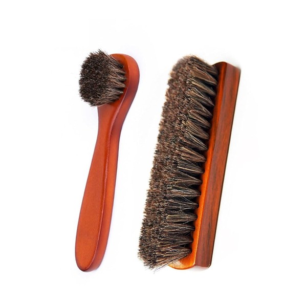 Shoe Brush Set, 2PCS Horsehair Brushes Shoe Shine Brush for