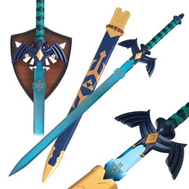 wuton Legend of Master Sword,Full Metal Link Sword Real,1:1 Replica Stainless Steel Blue Blade,43" Role Playing Props Collectible