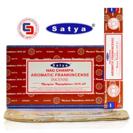Satya Aromatic Frankincense Incense Sticks 180 gm (15GM X 12 Pack) from Satya Sai Baba Nag Champa and Raajsee Incense Sticks Holder Bundle, Free from Chemicals,Natural Insenses