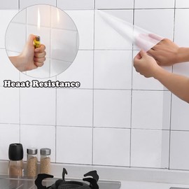 Clear Contact Paper Self Adhesive Wall Protector High Temperature Resistant Transparent Removable Film Cover Peel and Stick Kitchen Oil Proof Waterproof Wallpaper for Cupboard Door Wall Kitchen