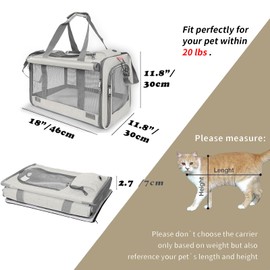 GAPZER Pet Carrier for Large Cat Soft-Sided Animal Traveling Bag for Medium Cat up to 20lbs / Washable Small Dog Puppy 10 lbs Crate Case with Privacy Curtains for Home Outdoor Travel Beige White