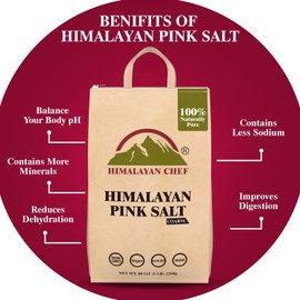 Himalayan Chef Himalayan Pink Salt - 5 lbs Coarse Grain Bulk Bag - 100% Natural and Pure Gourmet Crystals, Contains 84 Minerals, Table Salt, Kosher and Vegan | For Grinders & Salt Mills