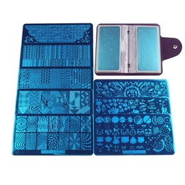 FingerAngel 8pcs Nail Stamp Plates + Nail Stamper with Scraper+ 1 Pcs storage bag Nails Art Stamping Plate Scraper Stamper Set Leaves Flowers Animal Nail plate Template Image Plate (B)