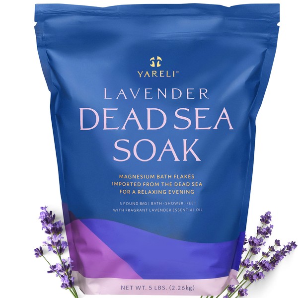 Yareli Dead Sea Bath & Foot Soak, Lavender Magnesium Bath Salt Flakes, Stronger Alternative to Epsom Salt 5lbs