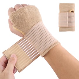 Breathable Wrist Support Brace Splint，2 Pack Elastic Wrist Support with Strap Relieves Wrist Pain, Tendonitis, Sports Use for Men and Women, Right & Left Palm Support（Beige）