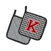 Letter K Monogram - Houndstooth Black Pair of Pot Holders