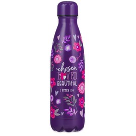 Christian Art Gifts Stainless Steel Double Wall Vacuum Sealed Insulated Water Bottle for Girls & Women: Chosen, Loved, Beautiful Inspirational Scripture, Leak/Spill-proof Thermos, Purple Floral, 17 oz