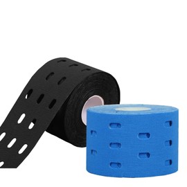 NELLHOMY Kinesiology Tape, Waterproof Elastic Sports Tape, Physio Tape for Knee, Shoulder and Elbow, Muscle Firming Bands, Blue + Black, 5 cm x 5 m, 2 Rolls