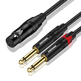 DREMAKE Dual 6.35mm 1/4 Inch to XLR Microphone Cable, Dual Mono 6.35mm Male to XLR Female Audio Y Splitter Patch Cord, Female 3-Pin XLR to Dual 1/4'' (6.35mm) TS Male Converter Adapter Cable 3 Feet