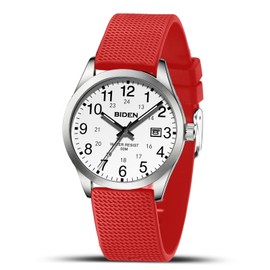 Mens Watches Analog Quartz Watch 30M Mens Waterproof Watch Fashion Business Casual Mens Designer Watch with Date Wrist Watches for Men (Silver White Red)