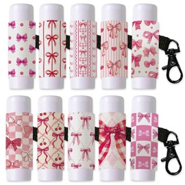 DELORIGIN 10Pcs Bow Lip Balm Holder Keychain Portable Bowknot Lipstick Holders Pouch with Metel Clasp Cute Clip on Lip Gloss Keychain Sleeve for Woman Chapstick Lipbalm Storage Purse Bag Accessories