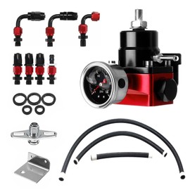 EFI Fuel Pressure Regulator Kit with Bypass Return 0-100psi Pressure Gauge 6AN Fuel Line Adjustable Universal(Black & Red)
