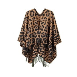 Kindred Home French Women's Shawl Cardigan Versatile Knitted Scarf Latin Style Retro Pattern (leopard print, coffee)