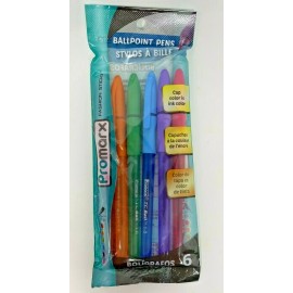 Promarx 12 Promarx Fashion Stick Ballpoint Pens, 1.0 mm, Assorted Colored Ink, 6 Pack X2