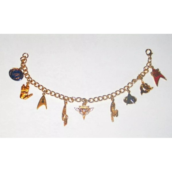 Hollywood Pins STAR TREK LICENSED 9 CHARM GOLD CHARM BRACELET