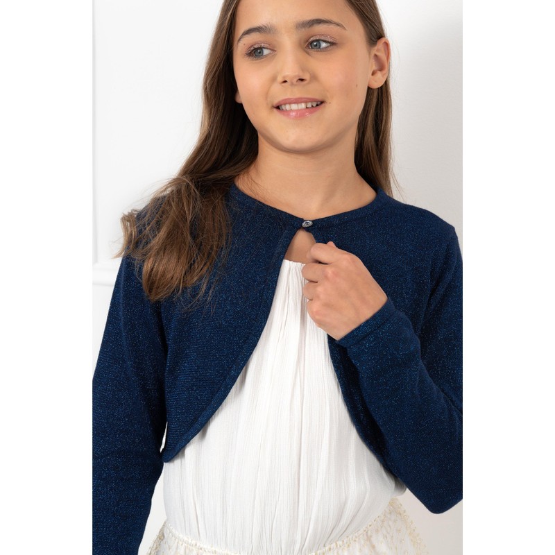 Bolerose Niñas Largo Manga Brillo Chaqueta Torera Chaquetilla (Azul Medianoche,