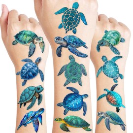 Sea Turtle Temporary Tattoos 10 Sheets 100PCS Ocean Party Decorations Supplies Favors Under Sea Theme Birthday Cute Stickers Christmas Gifts for Boys Girls Class School Prizes Carnival