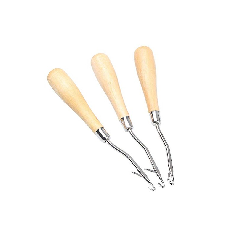 Onwon 3 Pcs Wooden Bent Latch Hook Tool Crochet Needle