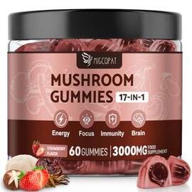 17-in-1 Mushroom Gummies High Strength 3000mg, Mushroom Complex Supplement with Lion’s Mane, Shiitake, Maitake, Black Pepper for Immune, Brain, Focus & Energy - Vegan & Sugar Free (Strawberry Flavour)
