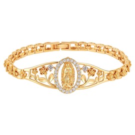 Pomeliary Catholic Virgin Mary Bracelet for Women, Gold Religious Gifts Bracelet for Her Flower-Shaped 7.1in