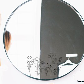 PLIGREAT 4 Sheets Floral Mirror Decals Black Art Line Flower Mirror Stickers for Woman Bedroom Bathroom Dressing Room Vanity Mirror Decor Salon Window Glass Wall Art Decor（2 Styles）