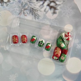 Red Green Glitter Christmas Press on Nails Short Square Fake Nails Gingerbread Man Snowman Christmas Sock Bell False Nails Winter Xmas Glue on Nails Christmas Gift Nail Art Kit for Women 24Pcs
