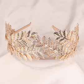 Deniferymakeup Vintage Baroque Wedding Olive Branch Crown and Tiara Bridal Princess Queen Crown for Bride and Bridesmaid (Gold)