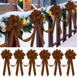 Suncalla 14 ft Christmas Bows Garland Fence Outdoor Decoration 6 Pcs 24 x 12 Inch Large Christmas Velvet Bows for Xmas Party Indoor Outdoor Front Door Fireplace Mantle Stairs Decor Supplies(Brown)