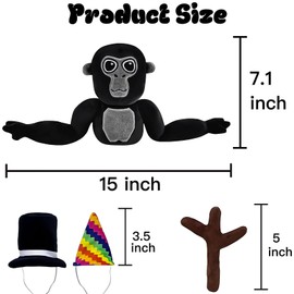 Nhcuijun Go-rilla Plush, Soft Go-rilla Plush Toy, Cute Cartoon Sensory Toy Huggable, Go-rillas Plush Toy with 2 Hats,1 Branch Scepter,Go-rilla Plushs Toy for Boys Girls Fans