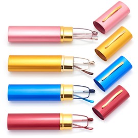 HIGHLIKE 4-Pack Slim Pocket Reading Glasses Men Women, Compact Readers Super Clear Lens, Spring Hinge Metal Frame Eyeglasses, Red Golden Blue Pink 1.0 x