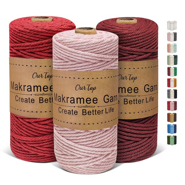 OurTop Premium Macrame Yarn Set of 3, 3 mm x