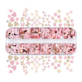 24Grid Heart Nail Art Glitter Sequins Holographic Gold Pink Flower Butterfly Nail Sequins Valentine's Day Nail Flakes Colorful Heart Nail Glitter Nail Accessories for Women Acrylic Nail Decoration