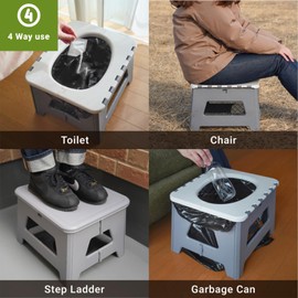 Wanheart Portable Toilet for Adults, Folding Camping Toilet with Lid & Solidifier, Emergency Seat for Limited Mobility, Compact Potty for Home, RV & Travel, Anti-Slip Design (Grey)