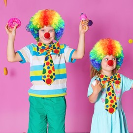 Angenster Clown Costume Accessory, 5-Piece Clown Costume Set with Colourful Clown Wig, Clown Nose, Bow Tie, Tie and Gloves, Circus Costume for Carnival, Easter, Men and Women