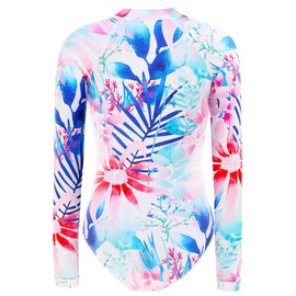 DMSWST Girls Long Sleeve Swimsuit UV Protection Zipper Bathing Suit One-Piece Rashguard Swimwear 6 8 Years White Flower
