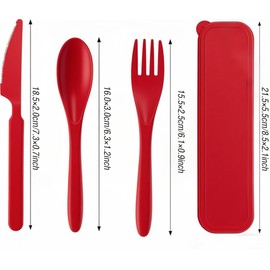 Travel Utensils - Reusable Travel Utensils with Case, Portable Camping Cutlery Set for Office Lunch School Picnic or Daily Use (Red,Red)