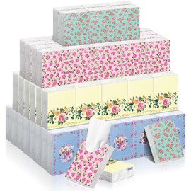 Faccito 50 Pcs Travel Pocket Tissues Packs 3 Ply Tea Floral Party Individual Facial Tissues 400 Sheet Mini Travel Facial Napkins for Wedding Birthday Picnic Party Favors