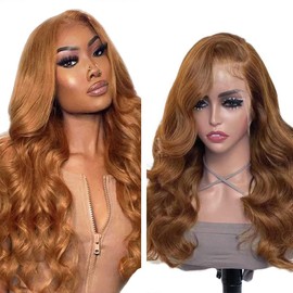 Weeybay 4x4 Lace Front Wigs #30 Light Brown Human Hair Body Wave Pre Plucked Baby Hair HD Transparent 180% Density 4x4 Lace Frontal Wigs 16 Inch