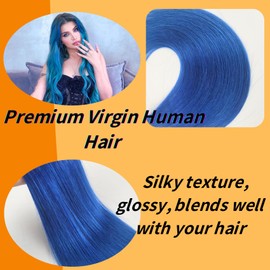 Blue Tape in Hair Extensions Human Hair 24 Inch Remy Invisible Tape in Straight Human Hair Extensions for Women