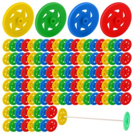 Simgoing 100 Pcs Plastic Project Toy Wheels Bulk Small Plastic Wheels for Toy Cars Stem Learning Projects Crafts Mini Vehicles Rc Truck Boat Helicopter Model