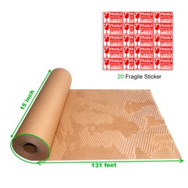 Toptoo Honeycomb Packing Paper Wrap 15"x131' Recycled Cushion Wrapping Roll Eco Friendly Moving Green Wrap with 20 Fragile Sticker Labels