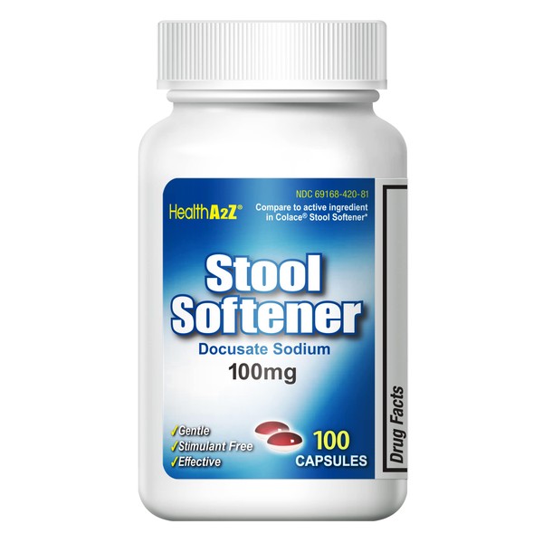 HealthA2Z Stool Softener, Docusate Sodium 100mg, Compare to Colace® Active Ingredient, 100 Capsules